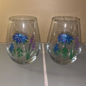 🌺 Hand Painted Floral Stemless Wine Glasses Set NIB